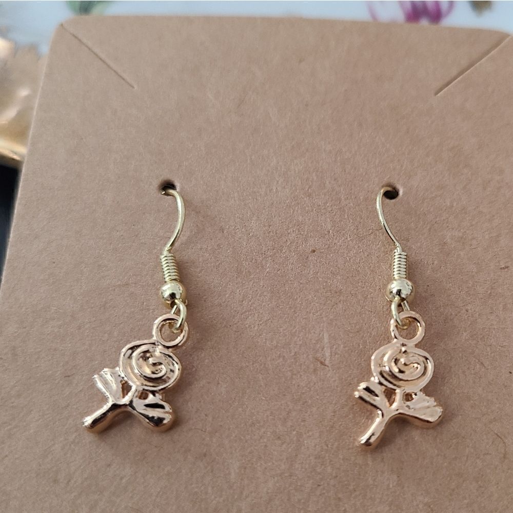 New Handcrafted Rose Dangle Earrings on 14K Gold Plated Hooks